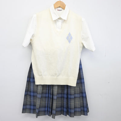 【中古】東京都 麹町学園女子中学校 女子制服 3点（ニットベスト・シャツ・スカート）sf036666