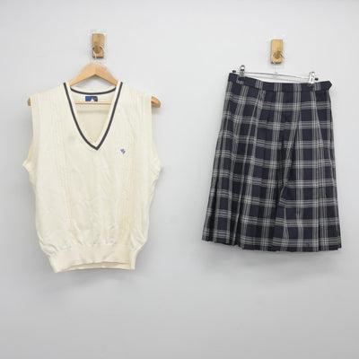 【中古】千葉県 中央学院高等学校 女子制服 2点（ニットベスト・スカート）sf036886