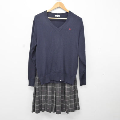 【中古】茨城県 水海道第二高等学校 女子制服 2点（ニット・スカート）sf036900