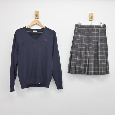 【中古】茨城県 水海道第二高等学校 女子制服 2点（ニット・スカート）sf036900