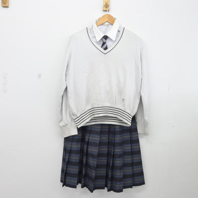 【中古】大阪府 関西福祉科学大学高等学校 女子制服 5点（ブレザー・シャツ・ニット・スカート）sf037001