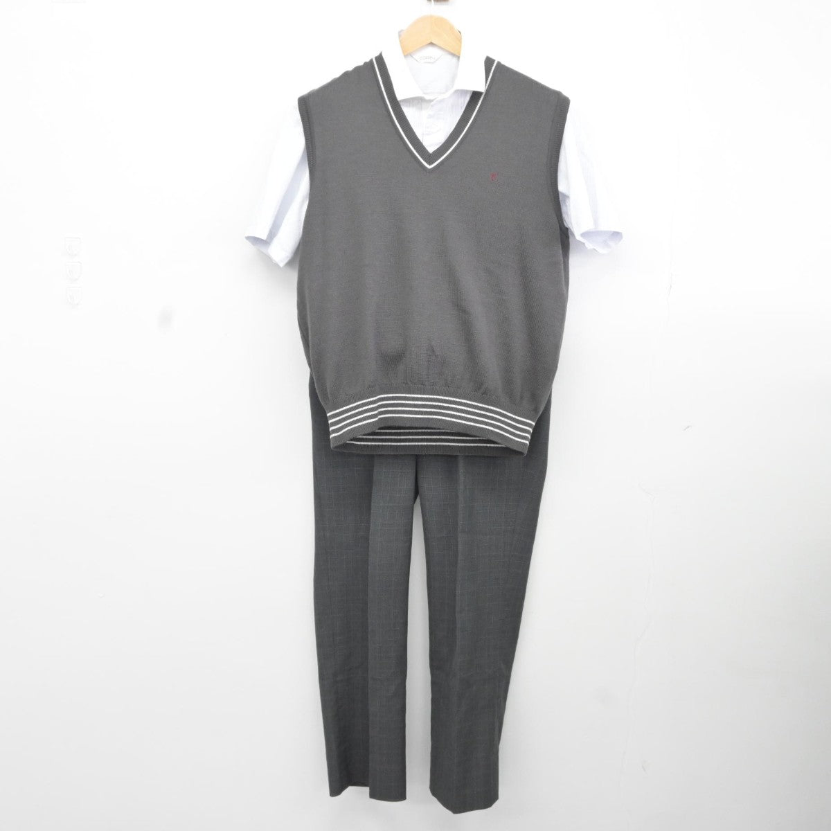 【中古】大阪府 関西福祉科学大学高等学校 男子制服 4点（シャツ・ニットベスト・ズボン）sf037009