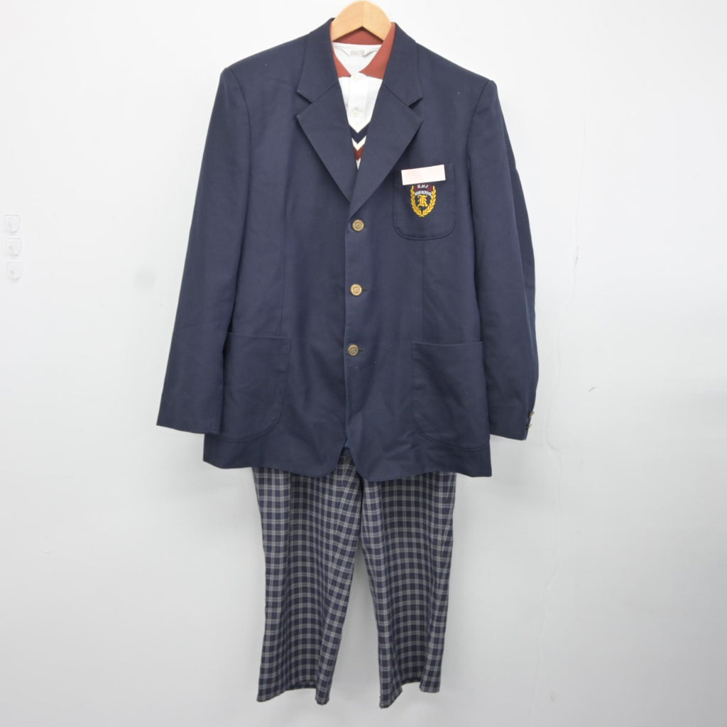 【中古】福岡県 春日西中学校 男子制服 4点（ブレザー・ニット・シャツ・ズボン）sf037053