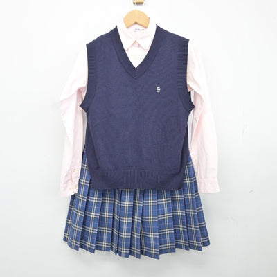 【中古】東京都 下北沢成徳高等学校 女子制服 3点（ニットベスト・シャツ・スカート）sf037411