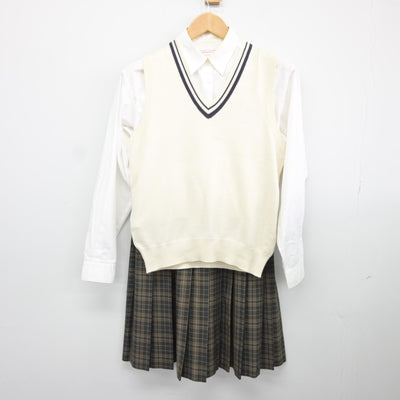 【中古】茨城県 藤代高等学校 女子制服 3点（ニットベスト・シャツ・スカート）sf037578