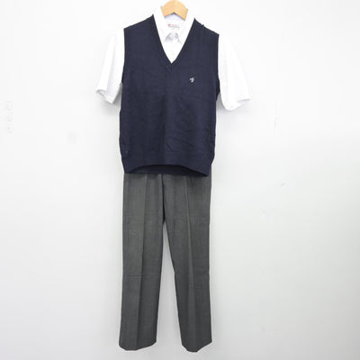 【中古】福岡県 中村学園三陽高等学校 男子制服 4点（ニットベスト・シャツ・ズボン）sf037697