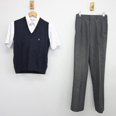 【中古】福岡県 中村学園三陽高等学校 男子制服 4点（ニットベスト・シャツ・ズボン）sf037697