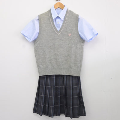 【中古】埼玉県 誠和福祉高等学校 女子制服 3点（シャツ・ニットベスト・スカート）sf037738