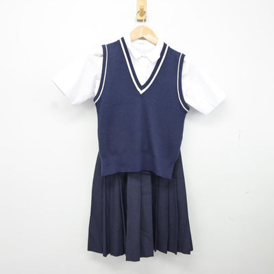 【中古】兵庫県 学文中学校 女子制服 3点（ニットベスト・シャツ・スカート）sf037781