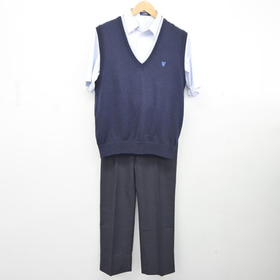 【中古】愛媛県 聖カタリナ学園高等学校 男子制服 3点（シャツ・ニットベスト・ズボン）sf037865