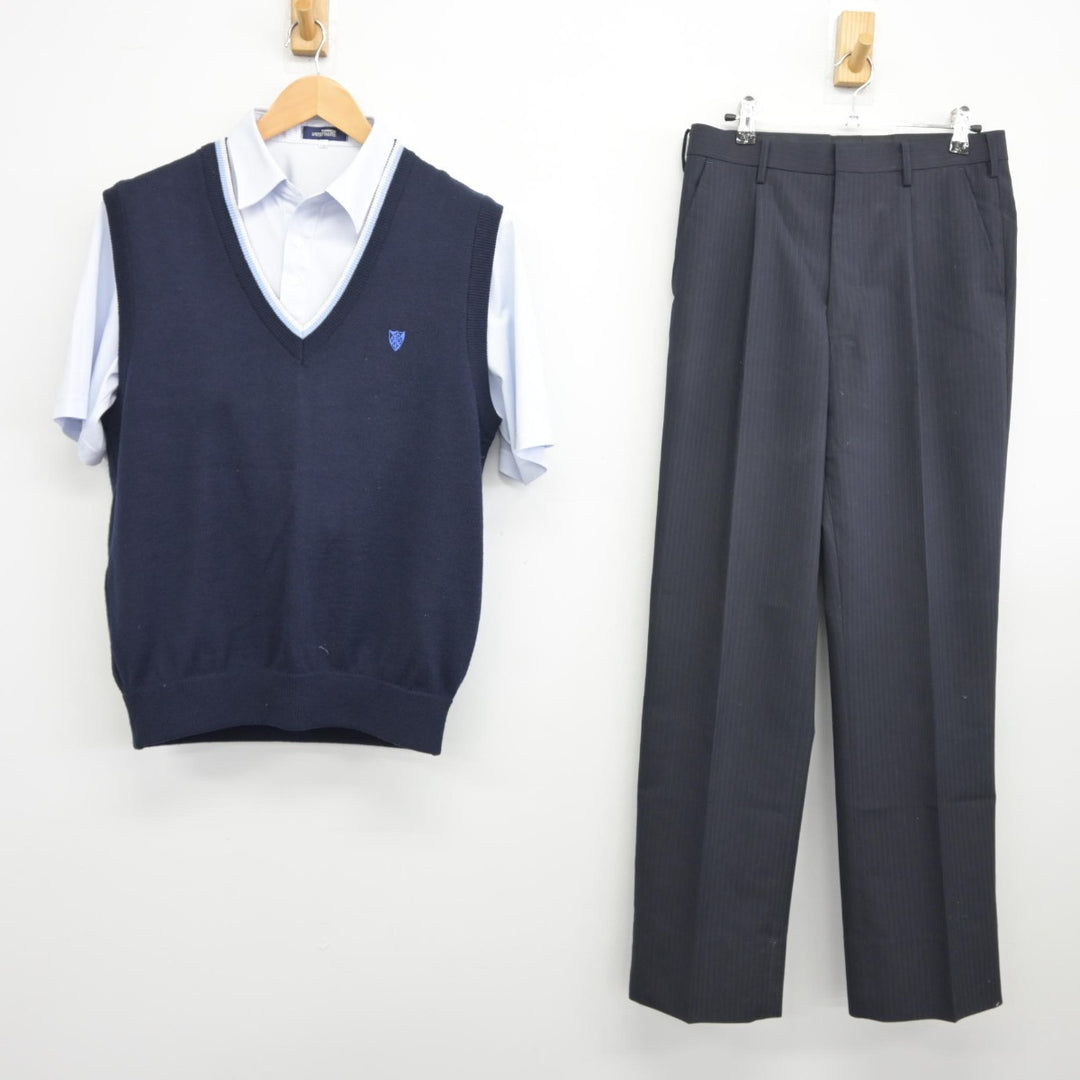 【中古】愛媛県 聖カタリナ学園高等学校 男子制服 3点（シャツ・ニットベスト・ズボン）sf037865