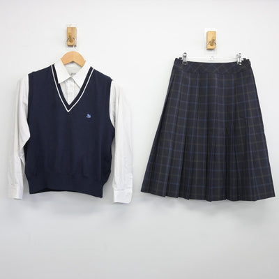 【中古】静岡県 池新田高等学校 女子制服 3点（ニットベスト・シャツ・スカート）sf038129