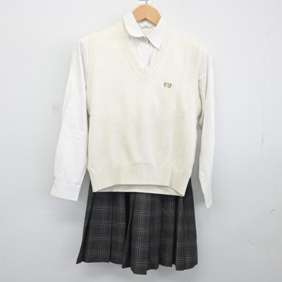 【中古】東京都 広尾学園高等学校 女子制服 3点（ニットベスト・シャツ・スカート）sf038147