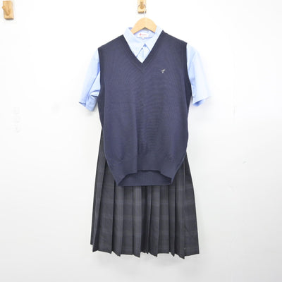 【中古】東京都 江東区立東陽中学校 女子制服 4点（ニットベスト・シャツ・スカート）sf038206