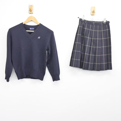 【中古】東京都 駒澤大学高等学校 女子制服 2点（ニット・スカート）sf038255