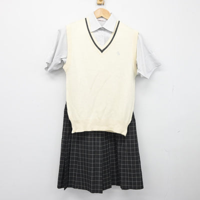 【中古】栃木県 小山城南高等学校 女子制服 4点（ニットベスト・シャツ・シャツ・スカート）sf038451