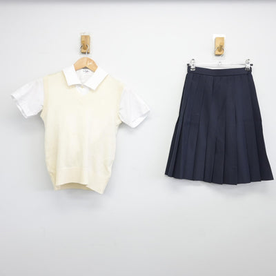 【中古】東京都 普連土学園中学校 女子制服 3点（ニットベスト・シャツ・スカート）sf038498