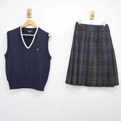 【中古】愛媛県 聖カタリナ学園高等学校 /旧モデル 女子制服 2点（ニットベスト・スカート）sf038520