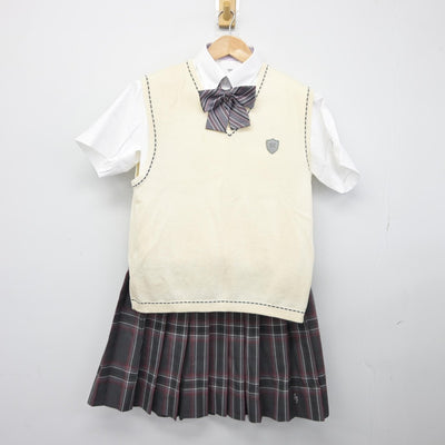 【中古】埼玉県 正智深谷高等学校 女子制服 4点（ニットベスト・シャツ・スカート）sf038572