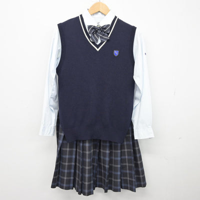 【中古】愛知県 愛知教育大学附属高等学校 女子制服 4点（ニットベスト・シャツ・スカート）sf038749