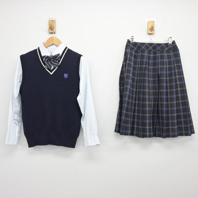 【中古】愛知県 愛知教育大学附属高等学校 女子制服 4点（ニットベスト・シャツ・スカート）sf038749