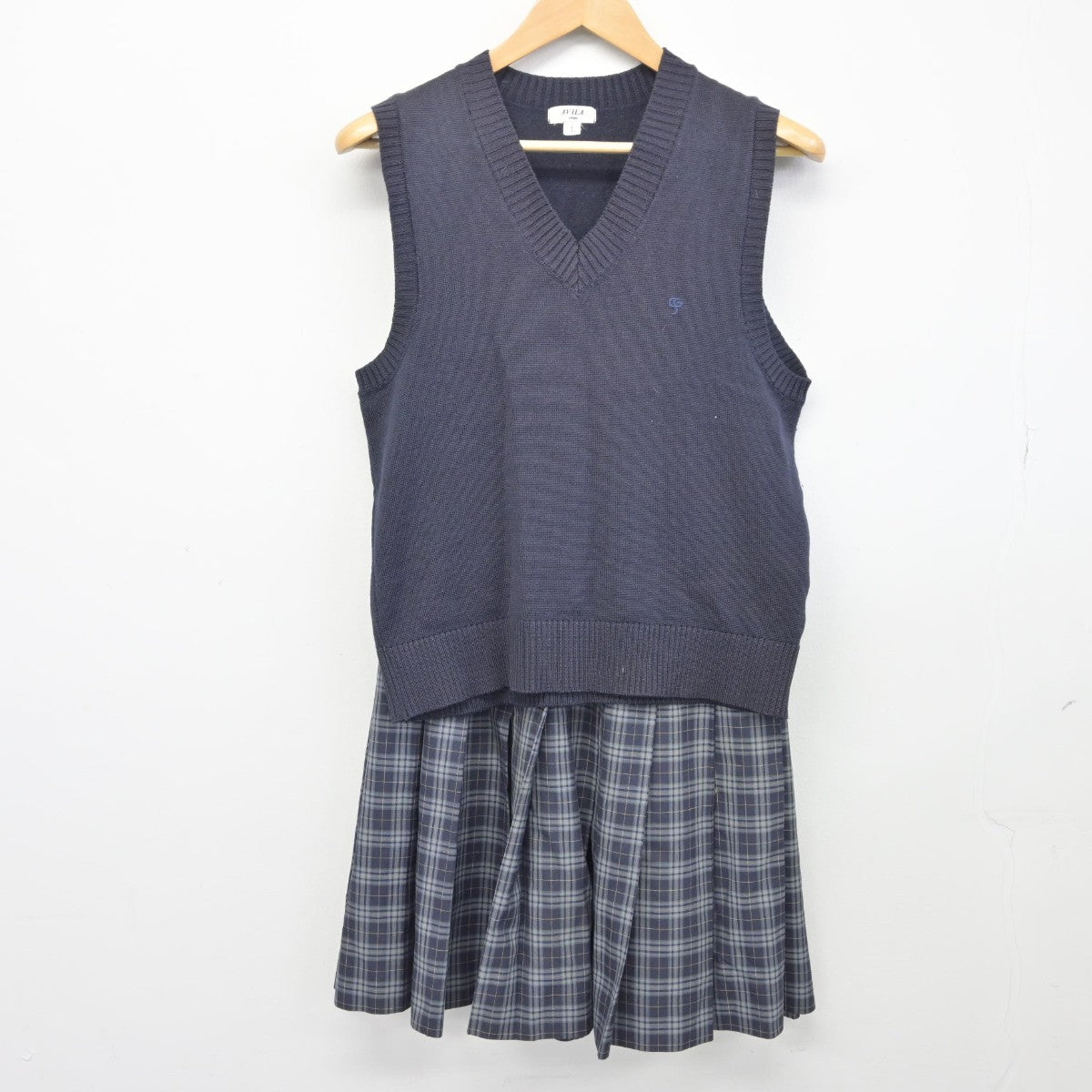 【中古】兵庫県 須磨学園高等学校 女子制服 2点（ニットベスト・スカート）sf038802