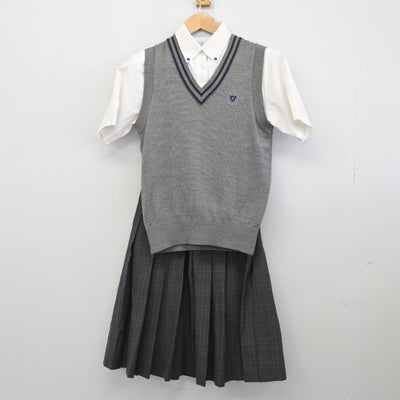 【中古】福岡県 上智福岡中学高等学校 女子制服 4点（ニットベスト・シャツ・スカート）sf038839