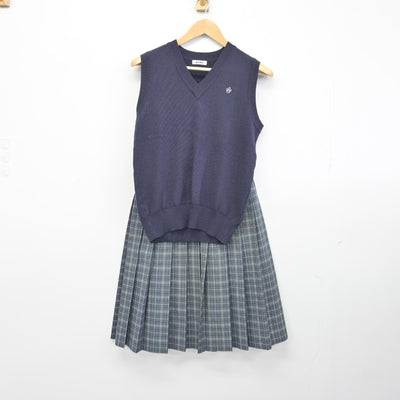 【中古】埼玉県 草加高等学校 女子制服 2点（ニットベスト・スカート）sf038933