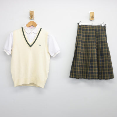 【中古】石川県 大聖寺高等学校 女子制服 3点（ニットベスト・シャツ・スカート）sf039071