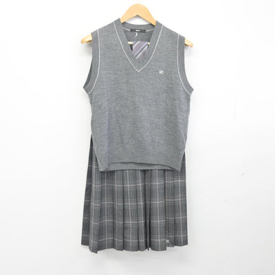 【中古】東京都 町田総合高等学校 女子制服 3点（ニットベスト・スカート）sf039134