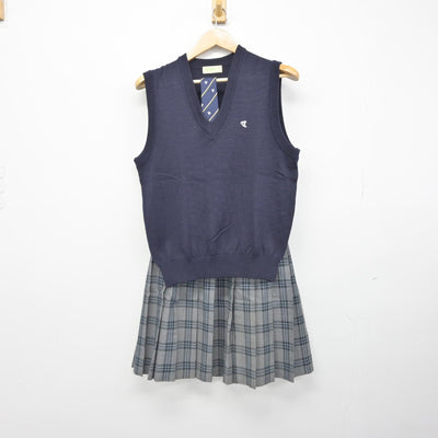 【中古】宮城県 多賀城高等学校 女子制服 3点（ニットベスト・スカート）sf039166