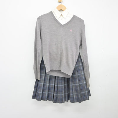 【中古】京都府 久御山高等学校 女子制服 3点（ニット・シャツ・スカート）sf039317