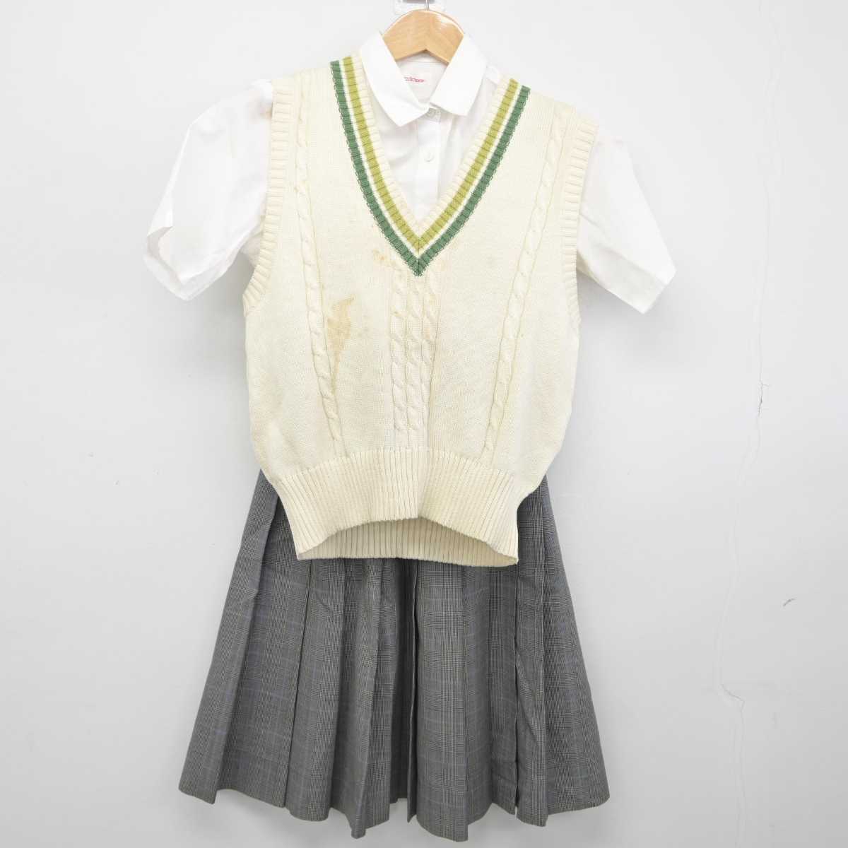 【中古】東京都 羽田中学校 女子制服 3点（ニットベスト・シャツ・スカート）sf039475