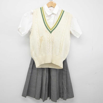 【中古】東京都 羽田中学校 女子制服 3点（ニットベスト・シャツ・スカート）sf039475