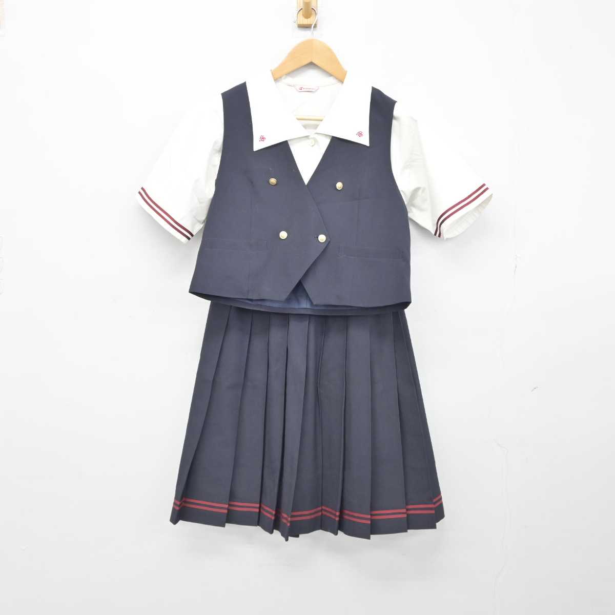 【中古】山形県 寒河江高等学校 女子制服 3点（ベスト・シャツ・スカート）sf039518