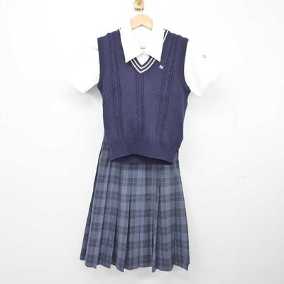 【中古】愛知県 岩津高等学校 女子制服 3点（ニットベスト・シャツ・スカート）sf039580