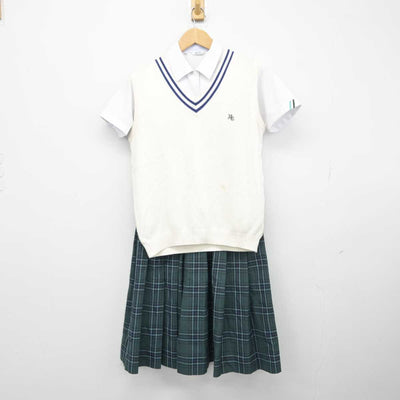 【中古】福岡県 宇美商業高等学校 女子制服 4点（ニットベスト・シャツ・スカート）sf039584