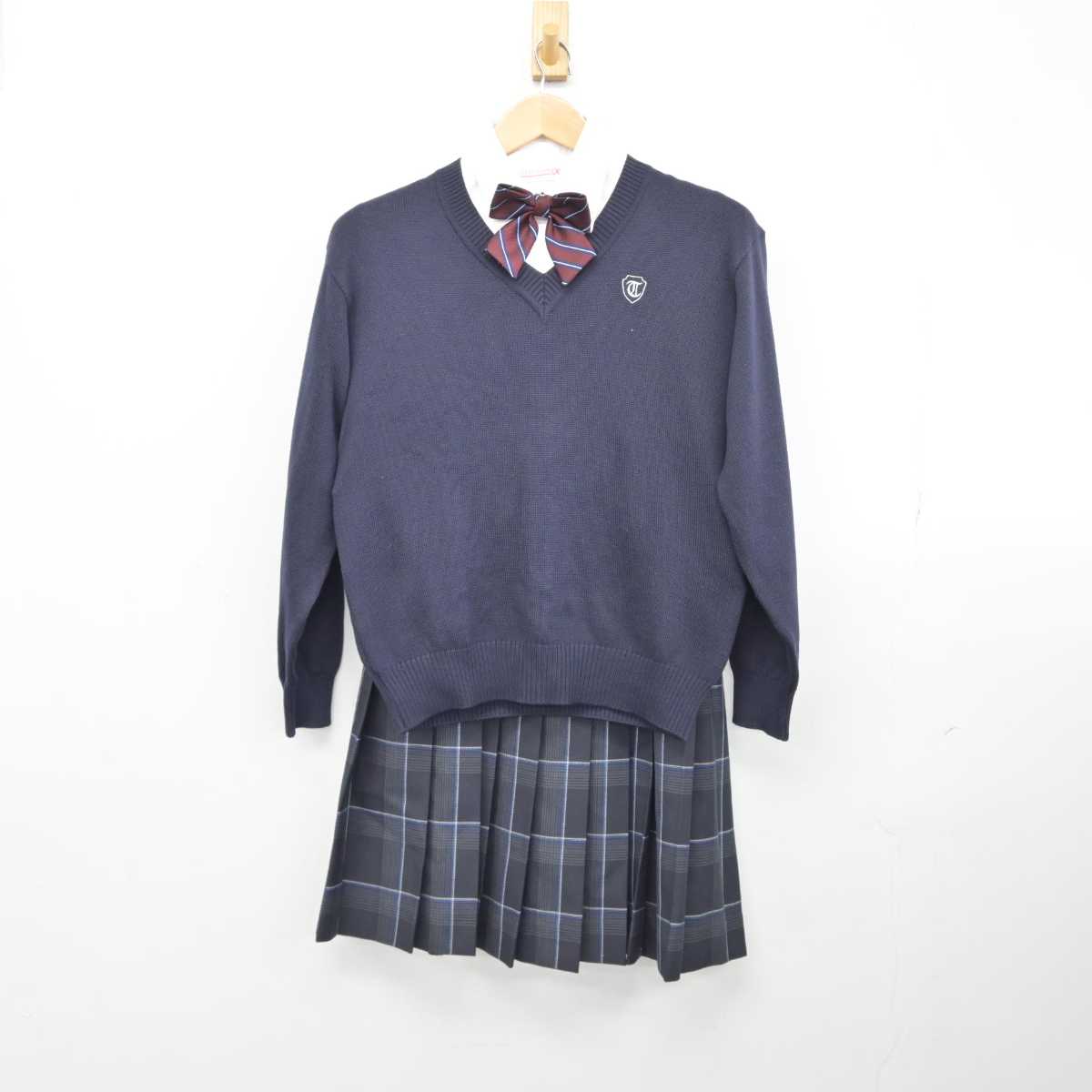 【中古】神奈川県 塚越中学校 女子制服 5点（ブレザー・ニット・シャツ・スカート）sf039605